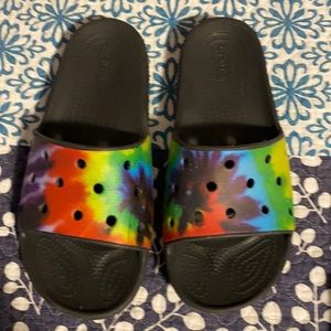 Tie dyed colored CROCS
